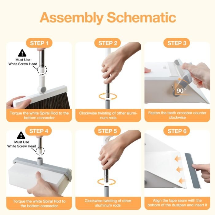 Broom with Dustpan Combo Set,UOEOS One-Sweep Clean,Pet Hair Removal Broom with Self-Cleaning Double-Layer Teeth,High Density Broom and Windproof Dustpan for Indoor&Outdoor - Image 3