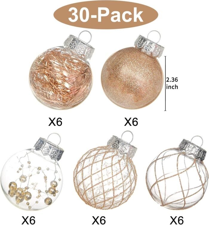 Clear Plastic Christmas Ball Ornaments, 30ct 2.36 Inch Champagne Balls for Tree Decoration - Shatterproof for Holiday Wedding Party Gifts - Image 3