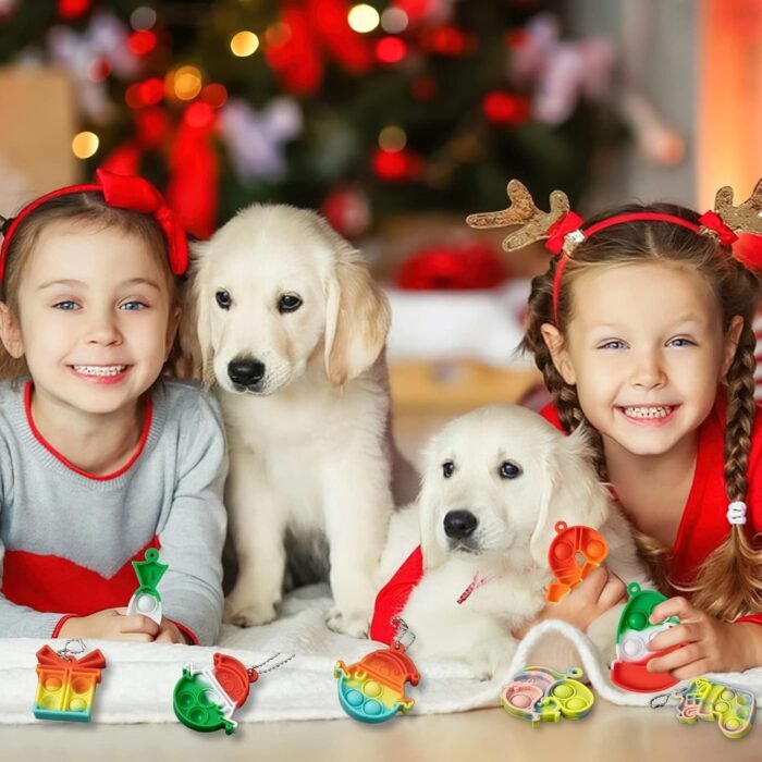 Christmas Party Favors for Kids - 24 Pack Mini Pop Fidget Keychain with Gift Cards for Toddler Kids Classroom Gifts Christmas Stocking Stuffers Gifts, Christmas Treats Goodies - Image 7
