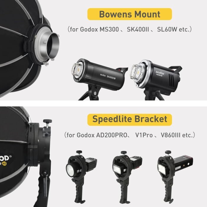 Bowens Mount Softbox 24''/60CM Handheld Quick Set-up, S-Type Bracket Compatible with Godox Canon Sony Fuji YongNuo Flash AD200PRO V1 TT600 V860III 430EXIII SB500 YN320EX YN560 - Image 4