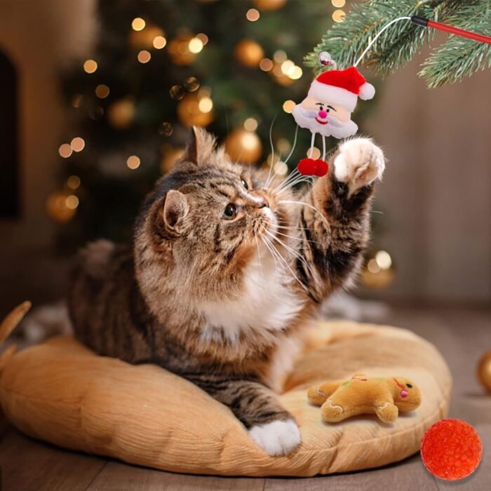 Christmas Stocking Cat Toys, 12PCS Xmas Cat Toy Set with Mouse, Squeaky Toys, Balls, Cat Teaser, Indoor Interactive Cat Gift - Image 4