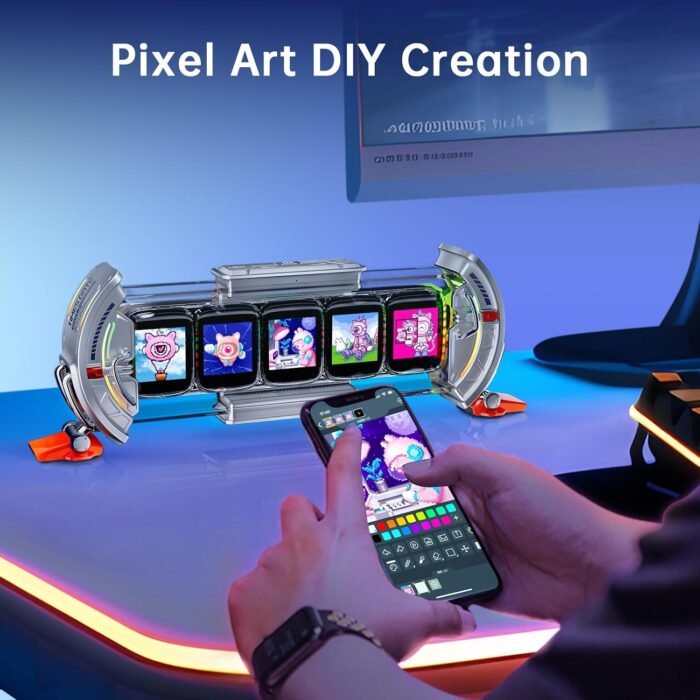 Divoom Times Gate - Cyberpunk Gaming Setup Digital Clock with Smart APP Control, WiFi Connect, RGB LED Display, Personalized Dashboard, Pixel Art for Gaming Room & Office Decor(Sliver) - Image 5