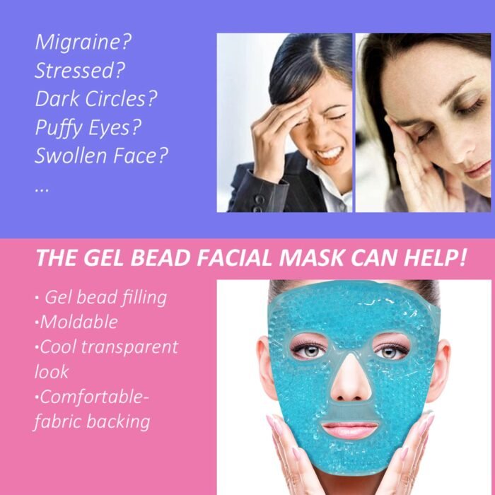 Cold Face Eye Mask Ice Pack Reduce Face Puff, Dark Circles, Gel Beads Hot Heat Cold Compress Pack, Face SPA for Woman Sleeping, Pressure, Headaches, Skin Care, Post Laser Care[Blue] - Image 2