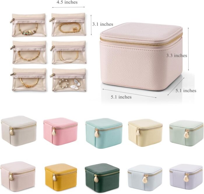 Vlando Travel Jewelry Box Organizer - 6 Small Velvet Zipped Pouches Pockets for Jewelries Necklaces Rings Earrings Sorting Storage, Menthol Mambo - Image 6