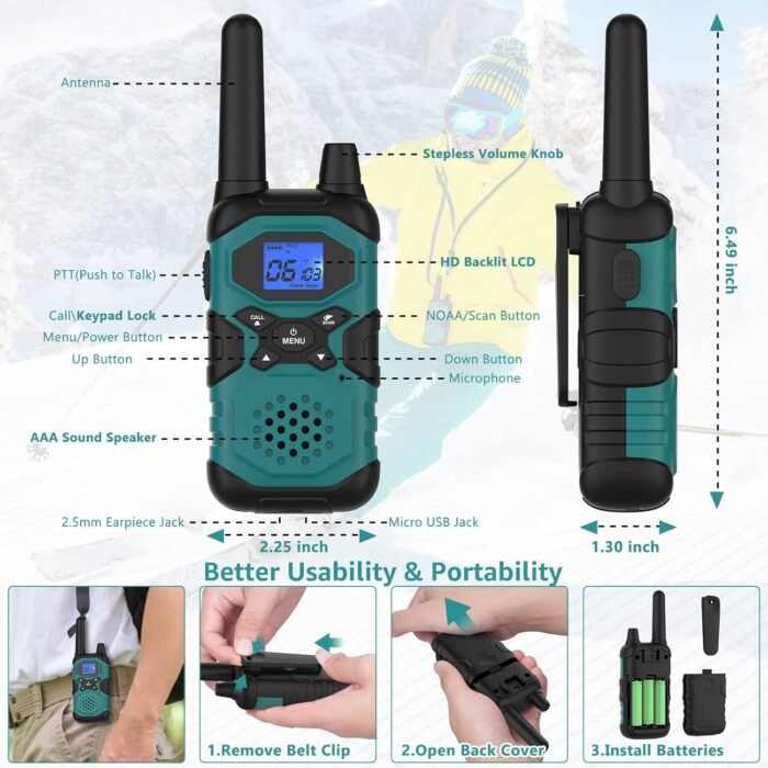 Walkie Talkies for Adults Long Range Rechargeable 4 Pack, Multi-purpose USB 2 Way Radio NOAA Walkie-Talkie with 4500mAh Battery for Family Seniors Care Garage Work Camping Hiking Skiing Cruise - Image 2