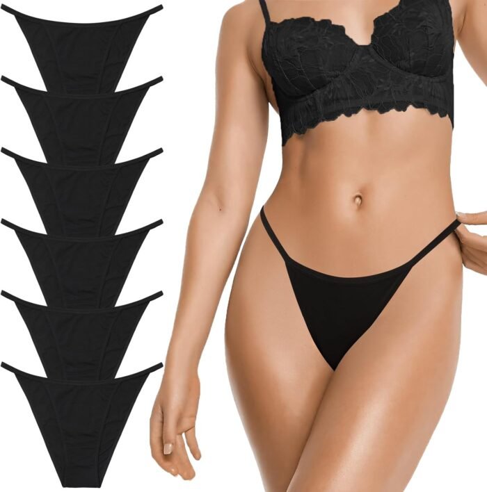 LEVAO Cotton Underwear for Women-Plus Size String Bikini Panties-Low Waist Cheeky Underwear-High Cut Stretch Ladies Briefs