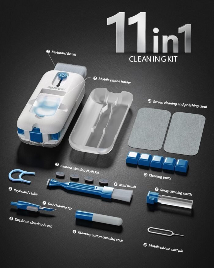 Keyboard Cleaner, 12-in-1 Phone Cleaning kit, Electronics Cleaning Brush Tool for Computer, PC Monitor,TV Camera Lens with 3ml Spray Cleaning Bottle Compact with Patent(Blue) - Image 6
