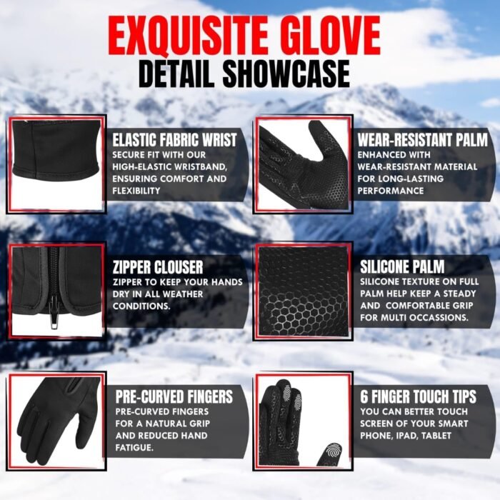 Winter Gloves for Men Women,Windproof Touchscreen Anti-Slip Cold Weather Warm Gloves for Cycling,Driving,Running - Image 6