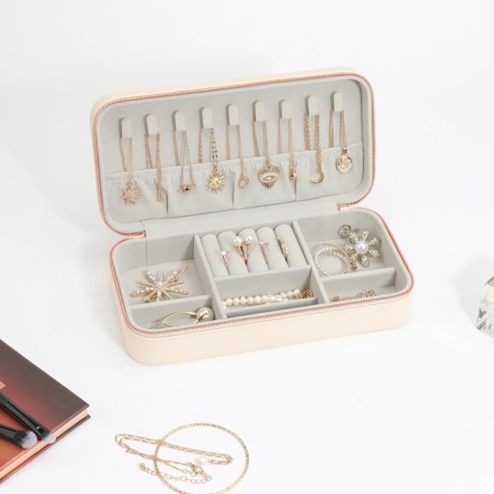 Travel Jewelry Case, Small Jewelry Organizer Box Portable Jewellery Box for Rings Earrings Necklaces Bracelets, Beige C - Image 6