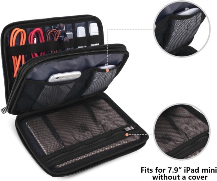 BUBM Double Layer Electronic Accessories Organizer, Travel Gadget Bag for Cables, USB Flash Drive, Plug and More, Perfect Size Fits for iPad Mini (Medium, Blue) - Image 3