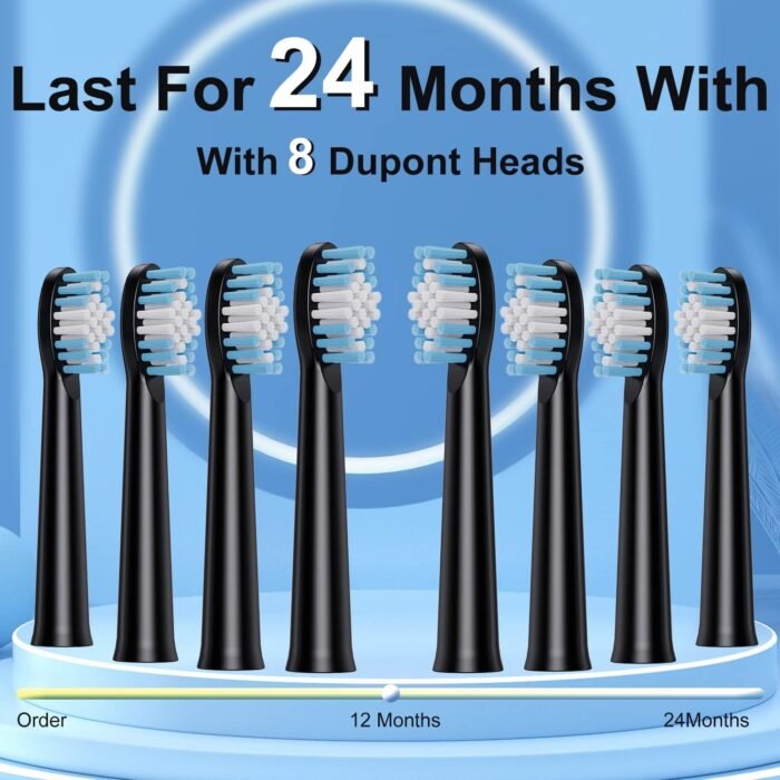 Electric Toothbrush, with 8 Replacement Brush Heads and 1 Travel Box,Sonic Toothbrush for Adults and Kids,Portable Rechargeable Toothbrush for Travel (Black) - Image 2