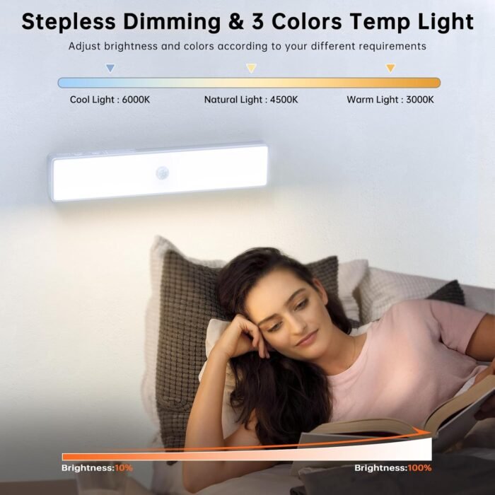 LED Closet Light with Charging Station, 3 Color Temperatures 30LEDs Dimmer Rechargeable Motion Sensor Under Cabinet Lighting with Remote Control, Wireless Stick-on Night Light for Kitchen-6 Pcs - Image 4