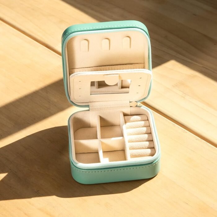 AnuClub Small Jewelry Box, Travel Jewelry Organizer Boxes for Women Portable PU Leather Jewellery Storage Case with Mirror for Earring Ring Necklace - Image 2