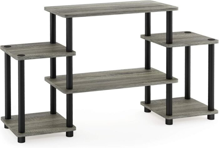 Furinno Turn-N-Tube No Tools Entertainment Center, Round Square Corner, French Oak Grey/Black