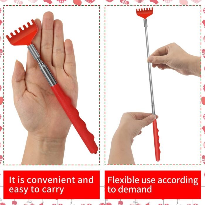 Stocking Stuffers for Men, 2 Pack Extendable Back Scratcher, Christmas Gifts for Men, Santa's Claws Telescopic Back Scratchers with Christmas Gift Box, Red Massage Tool for Back with Rubber Handles - Image 6