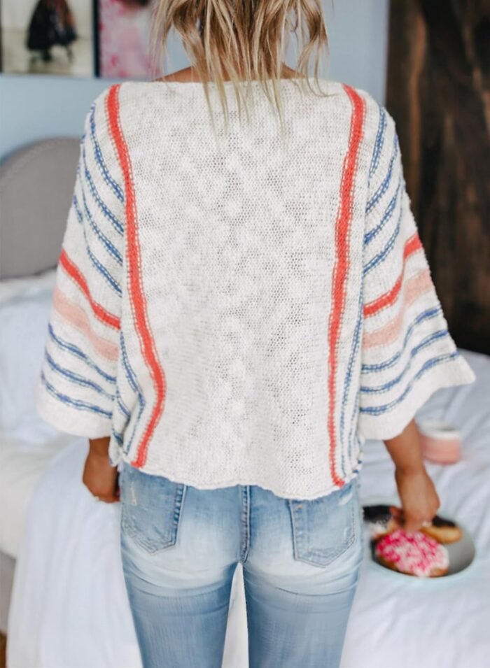 Dokotoo Womens 2024 Fall Casual Color Block Striped Lightweight Comfy Cable Knit Trendy Boho Clothes Pullover Sweaters - Image 2
