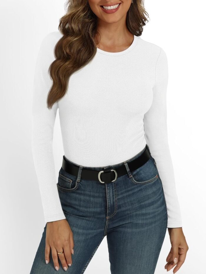 AUTOMET Womens Ribbed Shirts Crewneck Fitted Tops Casual Underscrubs Layer Slim Basic T-Shirts - Image 2