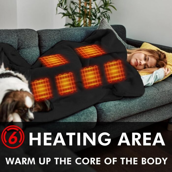 DUKUSEEK Waterproof Heated Blanket, 5V Electric Outdoor Fleece Blanket with Hood, Waterproof Windproof Stadium Mat for Camping, Picnic, Sports, Football, Concerts, 57 x 36inch - Image 4