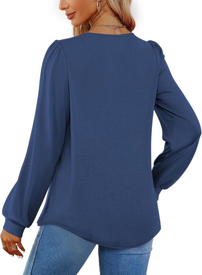 Funlingo 2024 Women's Long Sleeve Tops Dressy Pleated Square Neck Tunic Blouses Casual Loose Shirts - Image 5