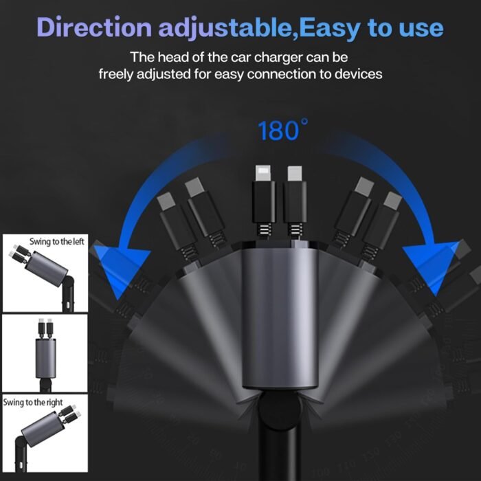 Retractable Car Charger with 100W, 4 in 1 Car Fast Charger for iPhone and Type C, Retractable Cables (31.5 inch) and 2 Charging Ports, Compatible with iPhone 15/14/13/12 Pro Max XR,iPad,Samsung,Pixel - Image 4