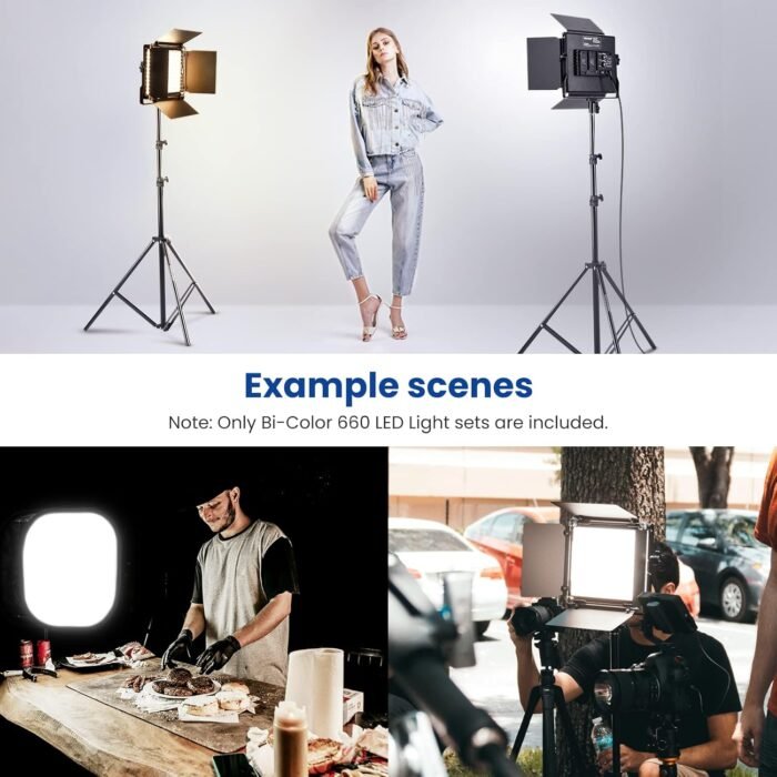 NEEWER 2 Pack Bi Color 660 LED Video Light and Stand Kit: (2) 3200-5600K CRI 96+ Dimmable Light with U Bracket and Barndoor, (2) 75 inches Light Stand for Studio Photography, Video Recording (Black) - Image 8