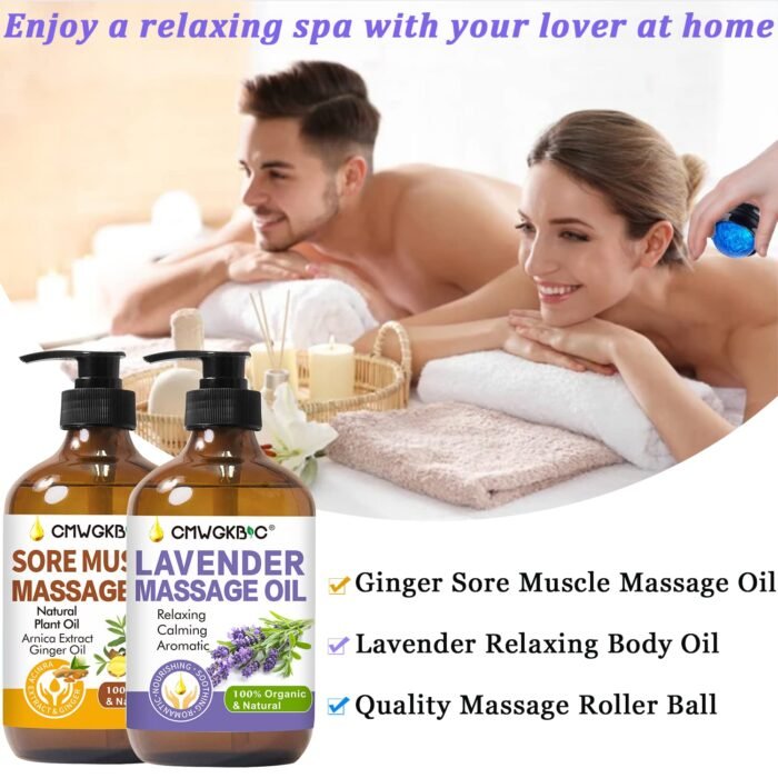Christmas Gifts for Men,Stocking Stuffers for Women,Massage Oil for Massage Therapy,Lymphatic Drainage-Ginger Oil Sore Muscle Arnica Oil &Lavender Oil Relaxing Massage Oils for Date Night,Massage Ball - Image 4