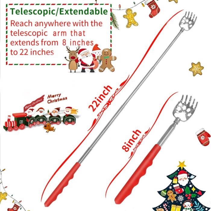 Stocking Stuffers for Men, 2 Pack Extendable Back Scratcher, Christmas Gifts for Men, Santa's Claws Telescopic Back Scratchers with Christmas Gift Box, Red Massage Tool for Back with Rubber Handles - Image 2