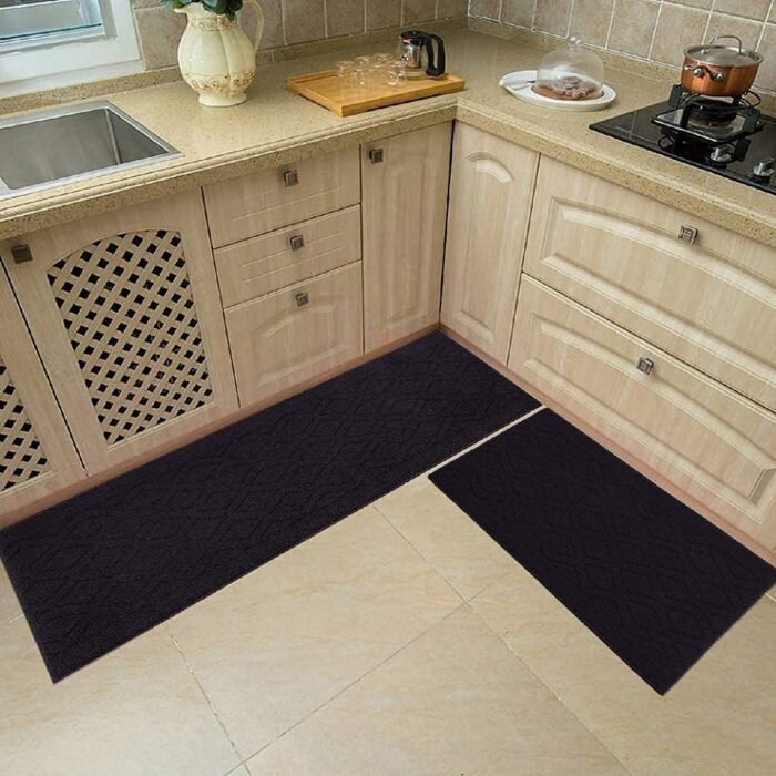 COSY HOMEER 48x20 Inch/30X20 Inch Kitchen Rug Mats Made of 100% Polypropylene 2 Pieces Soft Kitchen Mat Specialized in Anti Slippery and Machine Washable,Black - Image 7
