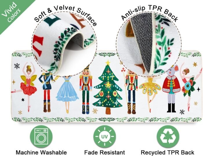 Nutcracker Christmas Decor Kitchen Rugs Floor Mats Set of 2, Nutcrackers Xmas Gifts Indoor Christmas Decorations, Nutcracker Kitchen Floor Mats for in Front of Sink, Non Skid & Washable - Image 9