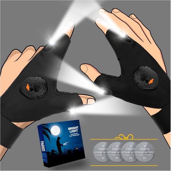 LED Flashlight Gloves Stocking Stuffers For Men Christmas Birthday Gifts For Dad Adults Him Husband Grandpa White Elephant Father's Day Cool Gadgets For Camping Fishing Car Repairing Gloves With Light