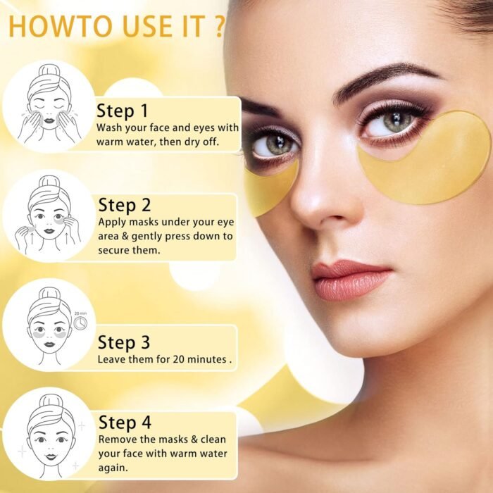 𝟔𝟎𝐏𝐂𝐒 Under Eye Patches, 24K Eye Mask for Puffy Eyes & Dark Circles Treatments, Reduce Under Eye Bags and Smooth Wrinkles, Eye Skin Care Pads for Beauty & Personal Care - Image 4