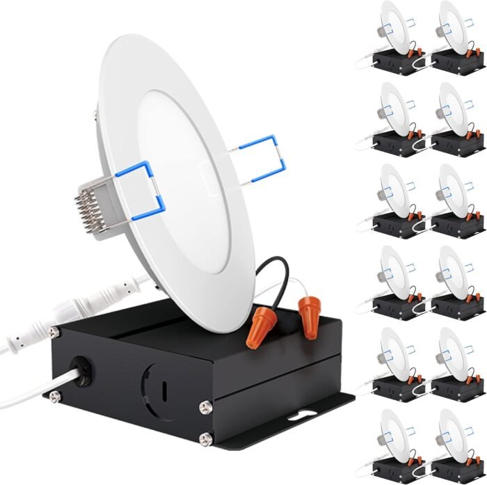Sunco 12 Pack 4 Inch Ultra Thin LED Recessed Ceiling Lights Slim 2700K Soft White, Dimmable, 10W, Wafer Thin, Canless with Junction Box