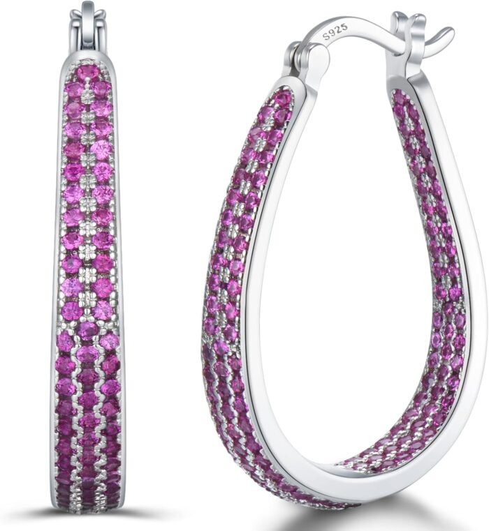 925 Sterling Silver Post Hoop Earrings for Women Gilrs Multcolors Cubic Zirconia 14K Gold Plated Oval Chunky Silver Gold Hoop Earrings weinuo Jewelry