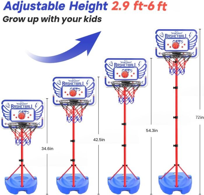EagleStone Kids Basketball Hoop, Adjustable Toddler Basketball Hoop Toy for Kids Indoor Outdoor Mini Portable Basketball Goals, Sport Game Gifts for Age 3 4 5 6 7 8 9 Boys Girls - Image 3