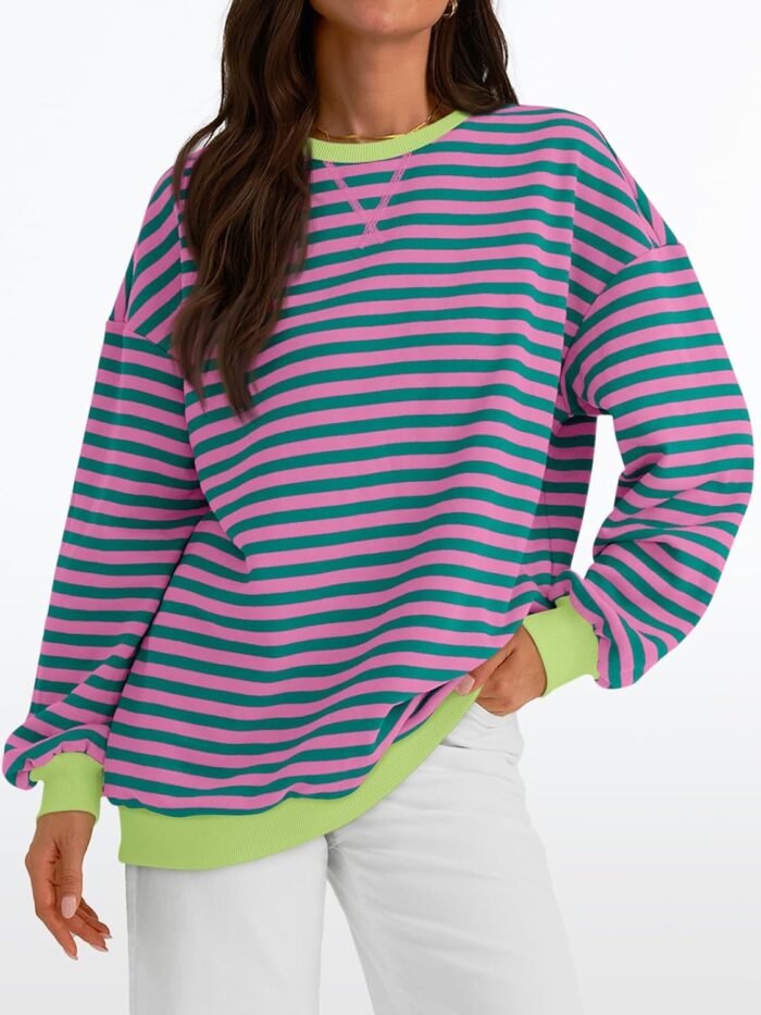 Trendy Queen Oversized Sweatshirt for Women 2024 Fall Crewneck Striped Long Sleeve Shirts Hoodies Preppy Top Y2K Outfits - Image 2