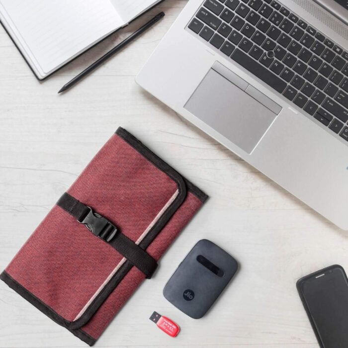 FATMUG Travel Organizer Bag For Small Electronic and Accessories -Gadgets Kit Case Pouch - Maroon - Image 7