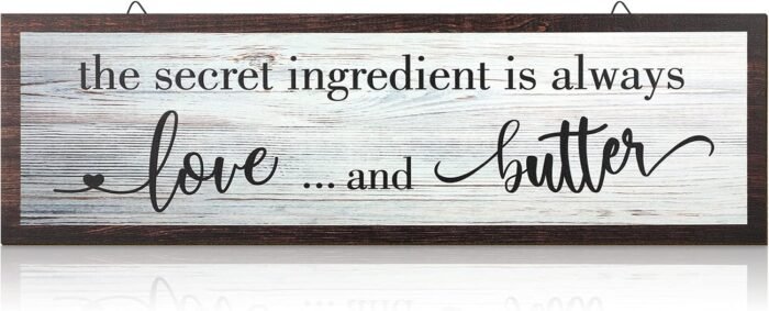Jetec The Secret Ingredient Is Always Love and Butter Sign Funny Wood Kitchen Sign Funny Farmhouse Wall Kitchen Decor Rustic Kitchen Wall Decoration, 15.7 x 4.7 Inch(White)