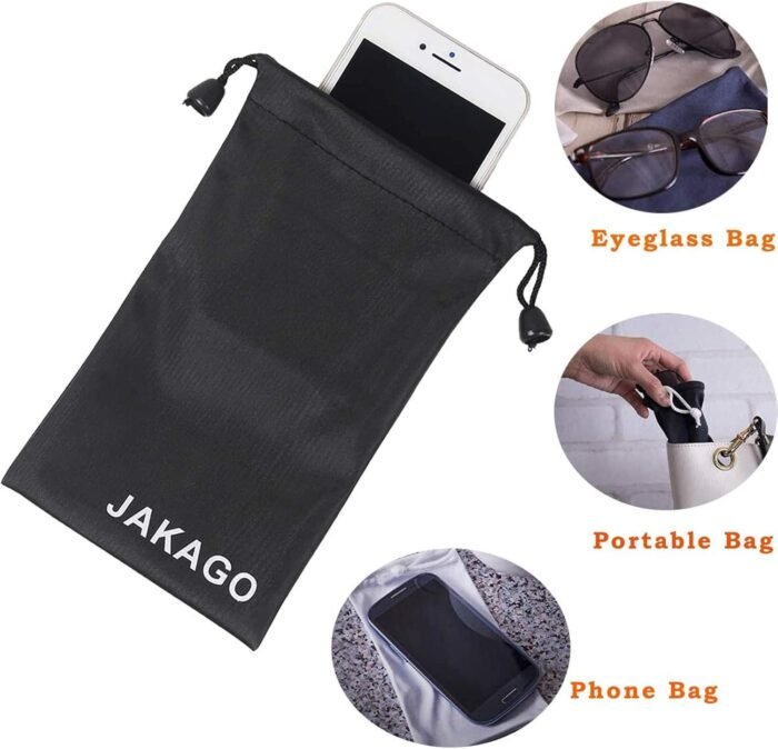 JAKAGO 2 Pack Cell Phone Storage Bag Soft Microfiber Glasses Sleeve Pouch Waterproof Sunglasses Bag Electronic Gadgets Case Cover With Drawstring Closure - Image 6