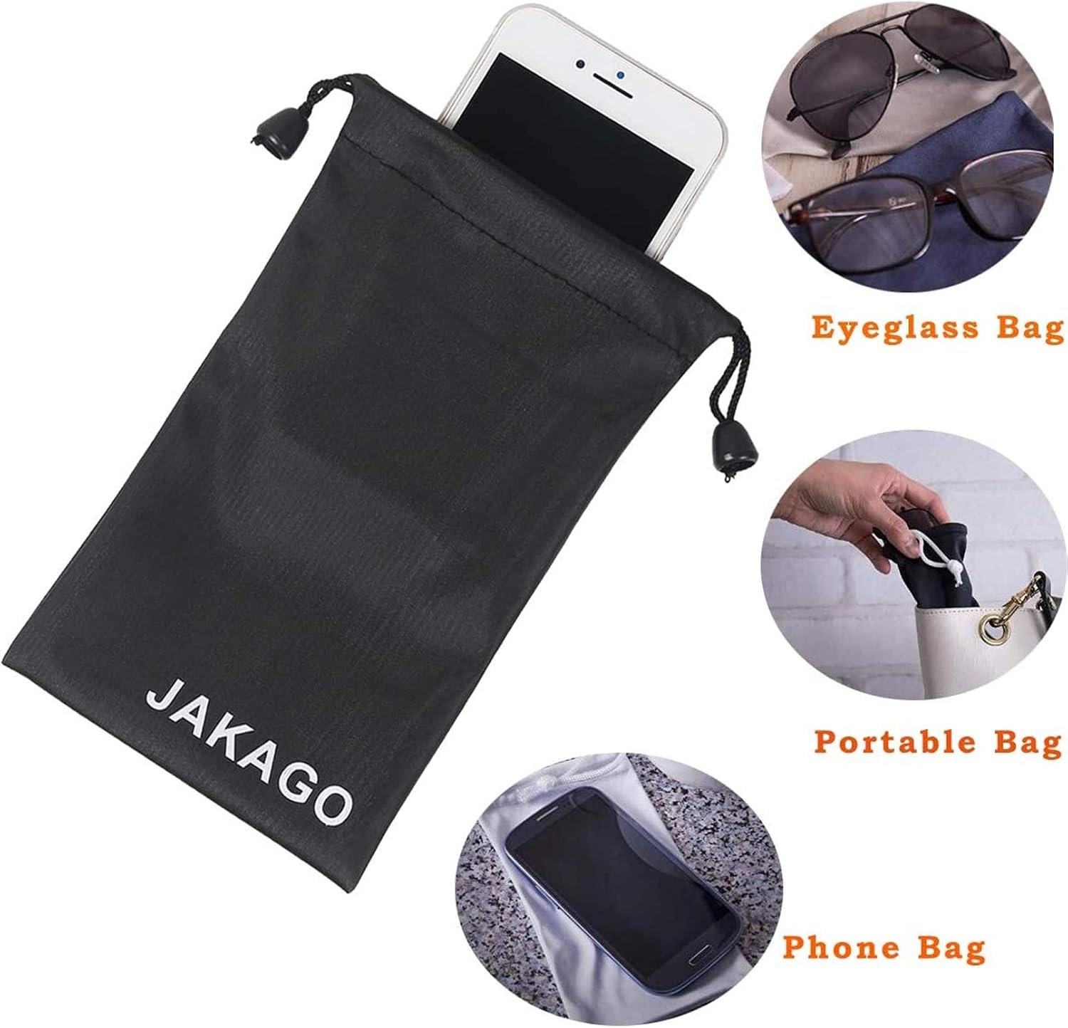 JAKAGO 2 Pack Cell Phone Storage Bag Soft Microfiber Glasses Sleeve Pouch Waterproof Sunglasses Bag Electronic Gadgets Case Cover With Drawstring Closure - Image 6