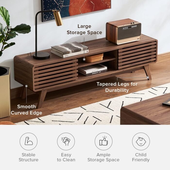mopio Ensley TV Stand, Mid Century Modern TV Stand for 55/60/65 inch TV, Farmhouse TV Stand, Entertainment Center with Storage, TV and Media Consol for Living Room (Walnut, 59") - Image 6