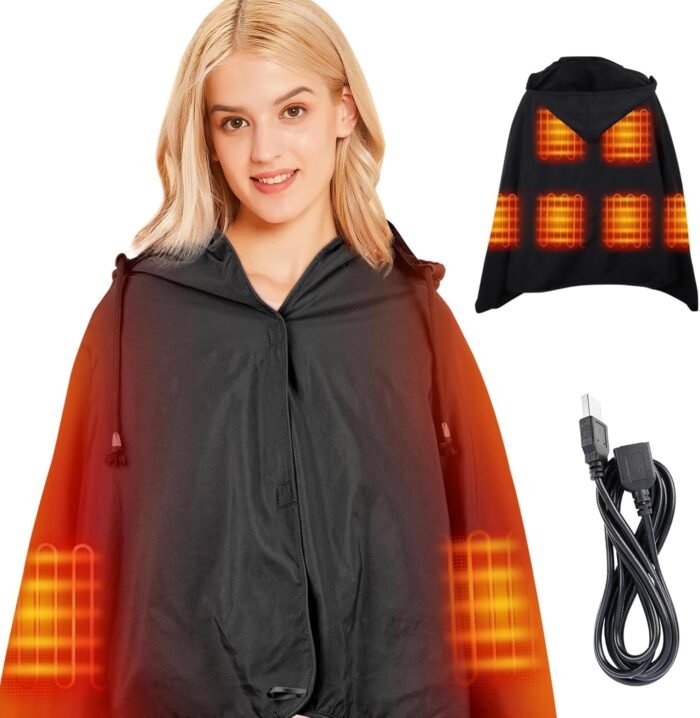 DUKUSEEK Waterproof Heated Blanket, 5V Electric Outdoor Fleece Blanket with Hood, Waterproof Windproof Stadium Mat for Camping, Picnic, Sports, Football, Concerts, 57 x 36inch