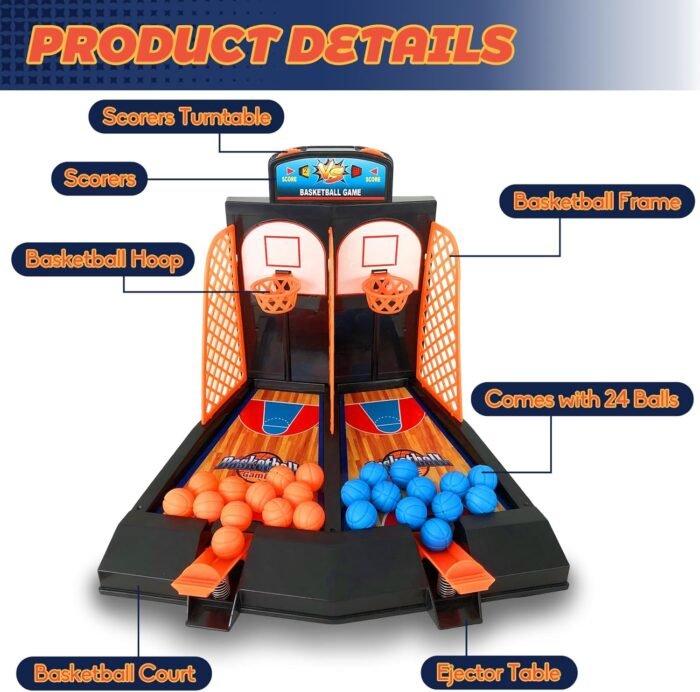 OJYUDD Mini Basketball Game,Tabletop Basketball Game Set,Arcade Basketball Desktop Toys,Basketball Shooting Game,Sports Gifts for Kids - Image 3