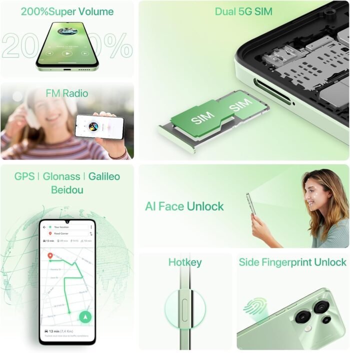 UMIDIGI G9 5G Cell Phone, Android 14 Unlocked Phones, 12(6+6) GB +128GB/1TB TF Expand, 5G Dual SIM, 50MP Camera, 6.75" HD+ 90Hz Display, AI Face & Fingerprint Unlock, 5000mAh Android Phone Green - Image 6