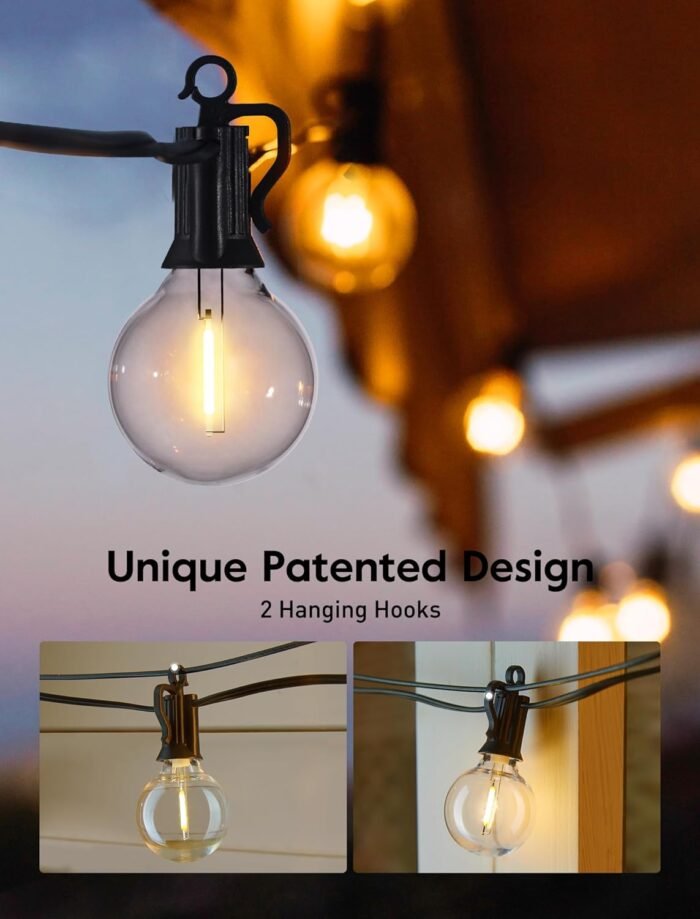 Outdoor String Lights 25 Feet G40 Globe LED Patio Lights with 13 Edison Plastic Bulbs(1 Spare), Waterproof Connectable Hanging Lights for Backyard Porch Balcony Party Decor, E12 Socket Base, Black - Image 3