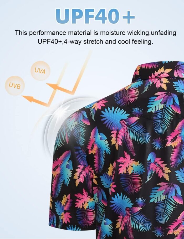 Hodaweisolp Golf Shirts for Men Dry Fit Print Moisture Wicking Performance Short Sleeve Polo Shirt - Image 2