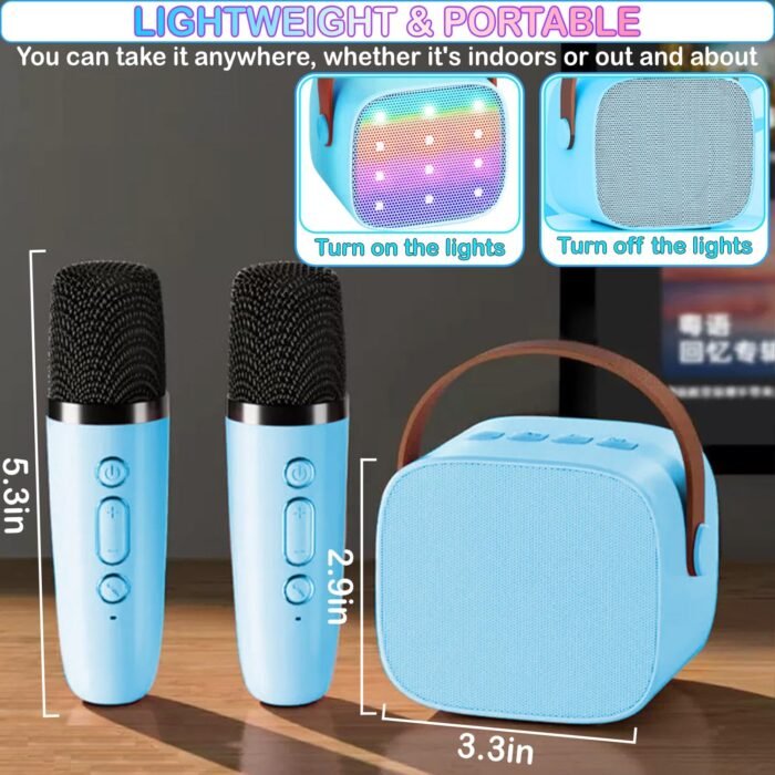 Kids Karaoke Machine, Portable Bluetooth Speaker with 2 Wireless Mics, Microphone Speaker Set with LED Lights for Home Party, Birthday Gifts for Girls Boys Kids - Image 6