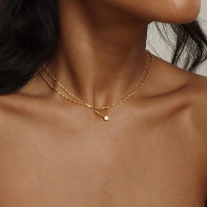 Tewiky Diamond Necklaces for Women, Dainty 14k Gold/Sterling Silver Choker Necklace Simple Gold Plated CZ Jewelry Necklaces for Women Trendy Gifts - Image 8