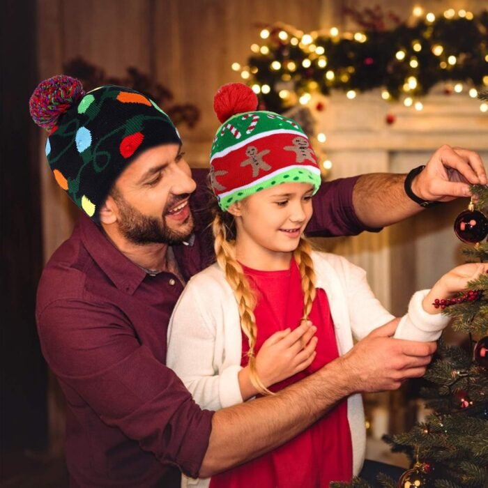 2 Pack Christmas LED Light-up Knitted Beanie Hat Colorful Flashing Holiday Xmas Christmas Party Supplies(One Size Fits More) - Image 4