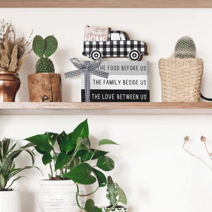 Farmhouse Tiered Tray Decor Wooden Home Sweet Home Truck Tiered Tray Decor Shelf Decorations Black and White Wooden Book Decor Rustic Truck Decor Sign for Window Shelf Desk and Home Decoration - Image 6
