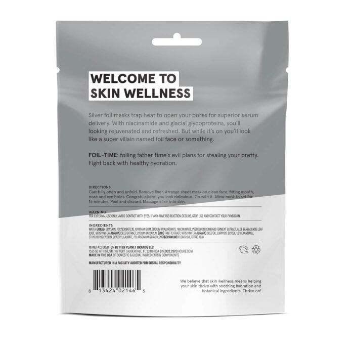 Acure Foil-Time Fortifying Silver Mask | 100% Vegan | Traps Heat to Open Pores For Superior Serum Delivery | Niacinamide & Glacial Glycoproteins - For Rejuvenated & Refreshed Apprearance | 1 Count (ACO02146) - Image 3